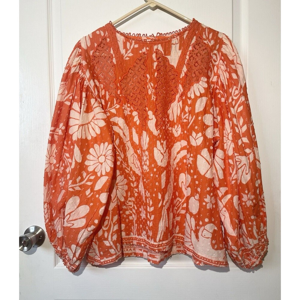 FARM RIO Orange Neon Jungle Blouse Size Large - Picture 3 of 12
